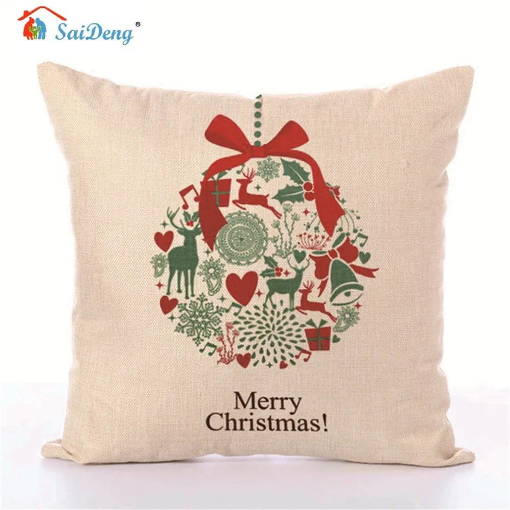 SaiDeng Christmas Xmas Style Printed Cotton Linen Decorative Pillow