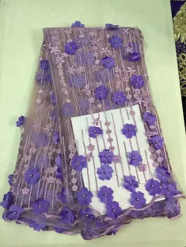 

2017 HandWork Quality Nigerian French Cord Lace Fabric 3D Flowers African Embroidered Wedding Lace Fabric With Stone 450*130cm
