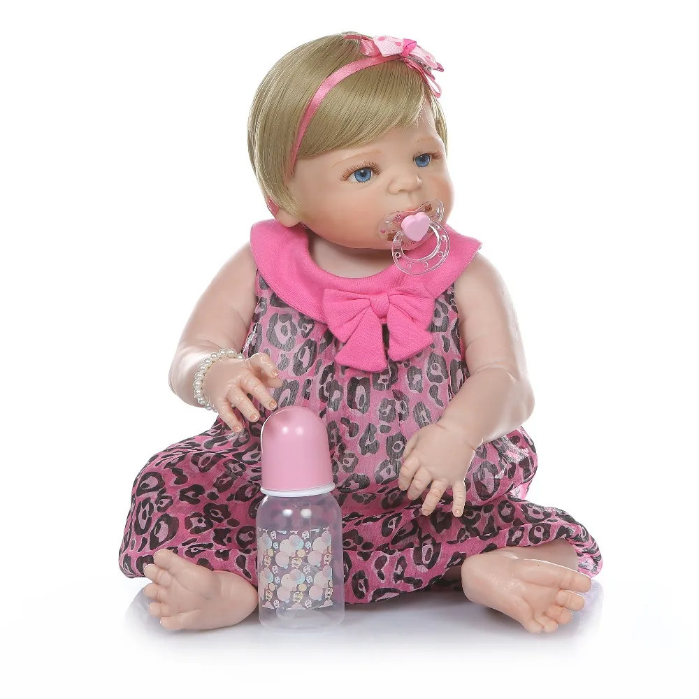 

Realistic Reborn Baby Girl 22'' 55cm de Silicone inteiro Baby Doll Toy for girls Fashion blue eyes Baby Reborn Playmates gift
