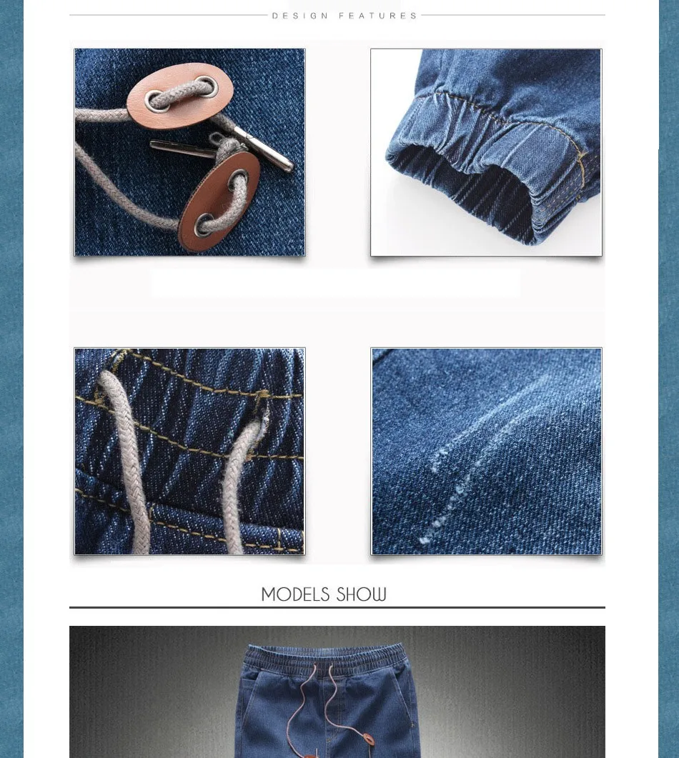 Модные высококачественные мужские джинсы с эластичной резинкой на талии, Мужские штаны с завязками на лодыжке, Стрейчевые штаны-шаровары с завязками размера плюс M-5XL