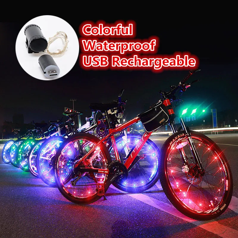 New LED Colorful Bicycle Lights Bike Cycling Wheel Tire Spokes light USB Rechargeable Waterproof