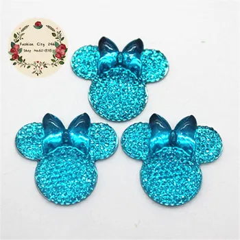 

100pcs Kawaii Peacock Blue Resin Bling Minnie Mouse Flatback Cabochon DIY hair bow center scrapbooking,25*27.5mm