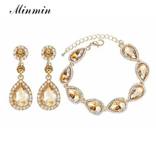 Minmin шампанского Кристалл Свадебные Ювелирные наборы слеза серьги браслет наборы для женщин Свадебные Ювелирные аксессуары EH298+ SL192
