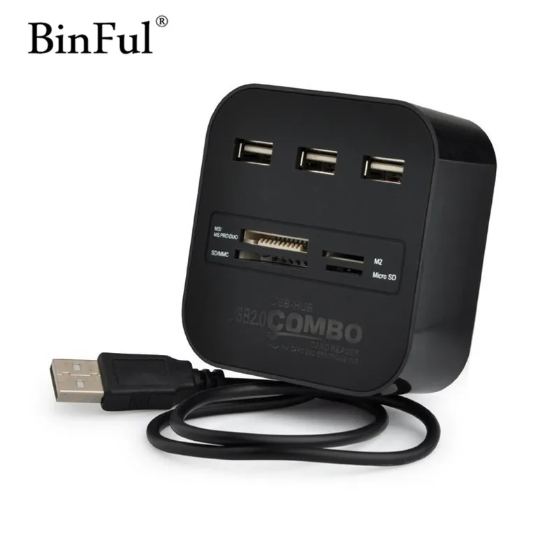 Binful все в одном USB COMBO 3 Порты и разъёмы USB 2.0 хаб концентратор нескольких USB Card Reader для SD/MMC /m2/MS/mp Pro Duo цвет: черный, синий зеленый oange