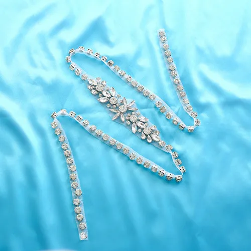 only applique Rhinestones Bridal Sash Crystal Wedding Belt Silver Diamond Bridal Belt For Women Dresses S157S - Цвет: only applique