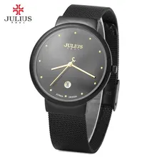 Julius Ultra Thin Men Full Steel Watch Japan Movement Waterproof Quartz Wrist Watch Male Calendar Dress
