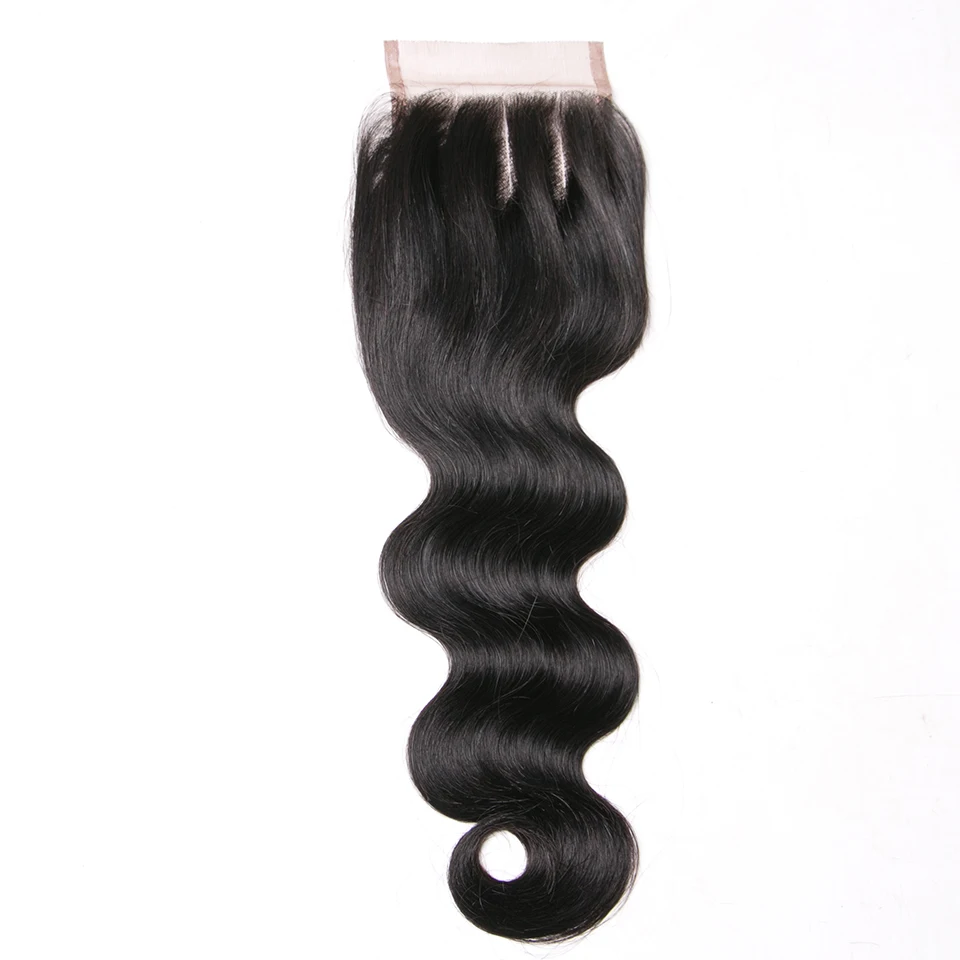 Queen like Human Hair Products Three Part 130% Density Swiss Lace Non Remy Natural Color Bleached Knots Body Wave Lace Closure body-wave