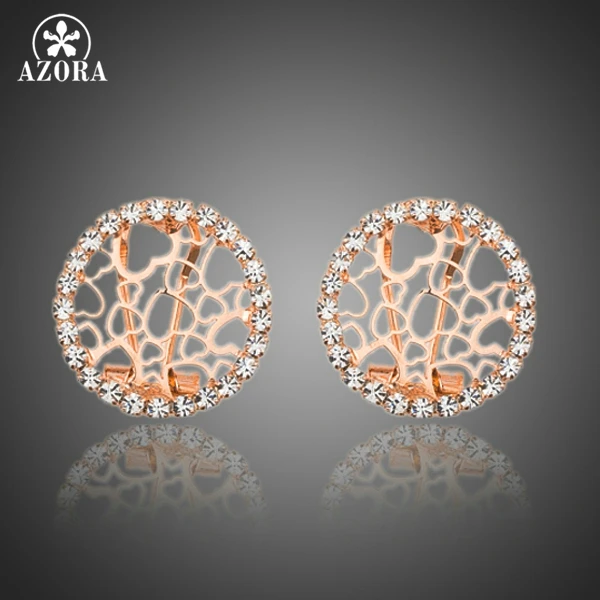 

AZORA Gold Color Stellux Austrian Crystal Round Shape with Full Heart Clip Earrings for Women TE0165