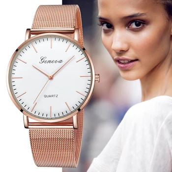 

GENEVA Watches Womens 2018 New Brand Classic Quartz Stainless Steel Wrist Watch Bracelet Female Lady Watch relogio feminino