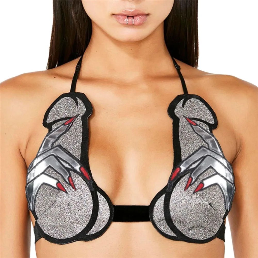

Sexy Finger Print Embroidery Crop Top Women Bustiers Ladies with Strap Bra Backless Top Party Club Bar Tops Erotic Underwear