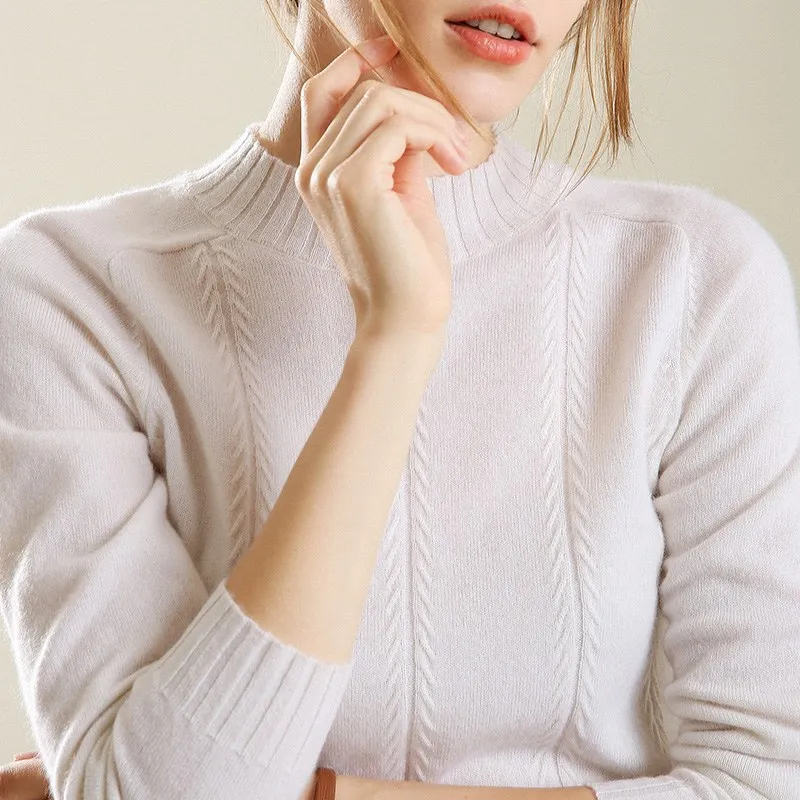 

Women's Half Turtleneck Comb Wool Pullover Side Slit Front Cable Famale Jumper New Sweaters Full Sleeve 2018 Fall Winter