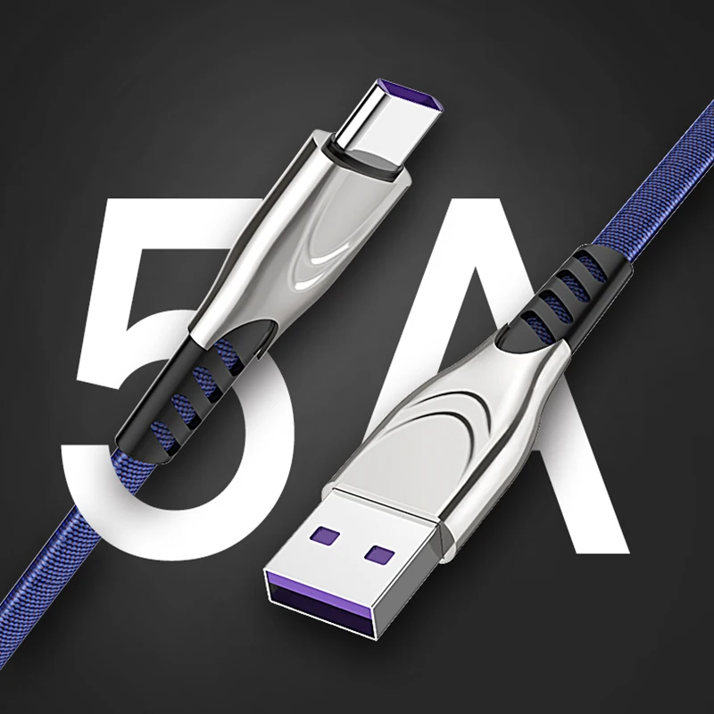 

5A USB Type C Cable Super Charge For Huawei Mate 10 20 P20 Pro Fast Charge USB-C Type-C Data Cable for Samsung Galaxy S9 Xiaomi