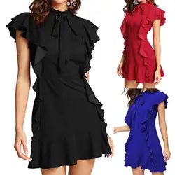 Vestidos 2019, женские платья, весенне-летнее платье, женские Коктейльные Вечерние платья с коротким рукавом и оборками
