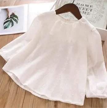 

lace Long sleeve Tops Girls 2019 Autumn white kids T-shirt fashion sweet embroidery flowers girls T-shirt wholesale clothes