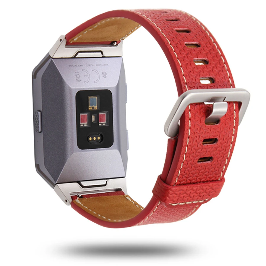 XBERSTAR ремешок для FItbit Ionic Смарт часы замена ремешок тиснение из натуральной кожи металлический Коннектор с креплением