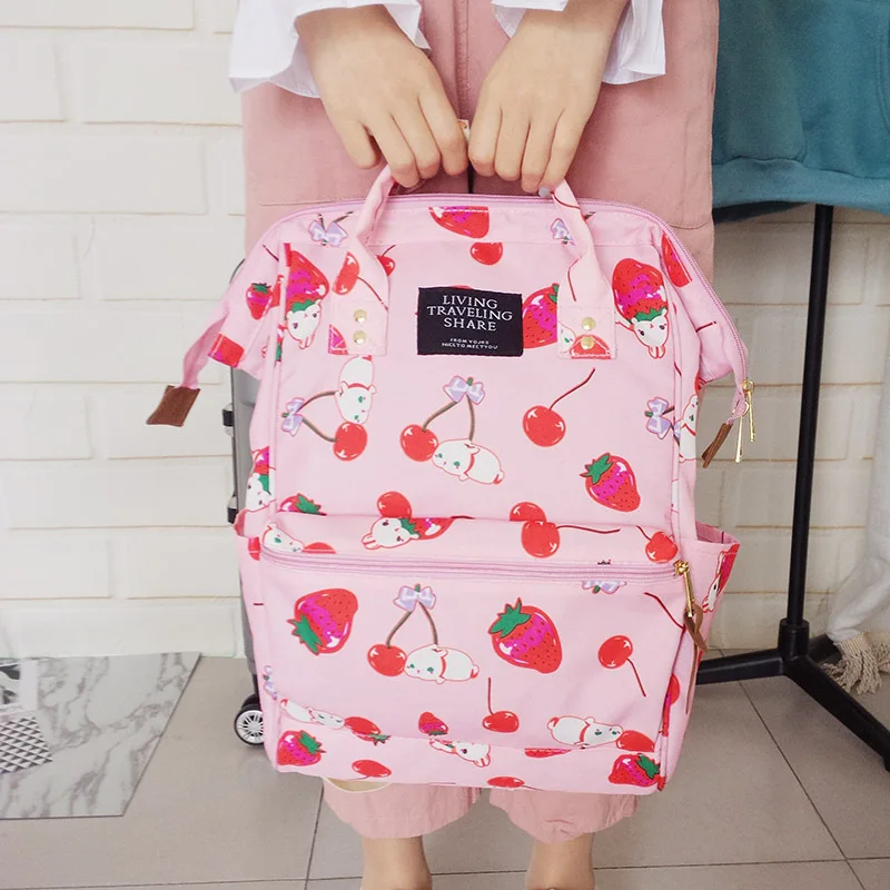 

2018 Simple Design Large Capacity Strawberry Emoji Pattern Maternity Nappy Backpack Mom Baby Outdoor Diaper Bag For Baby Care