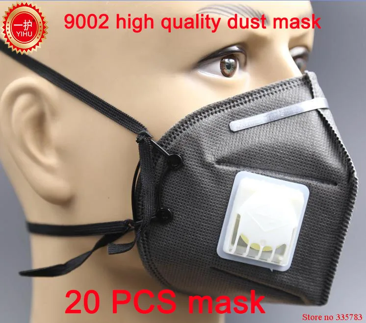 

20PCS YIHU respirator dust mask black breather valve respirator mask PM2.5 dust smoke anti pollution safety protect dust mask