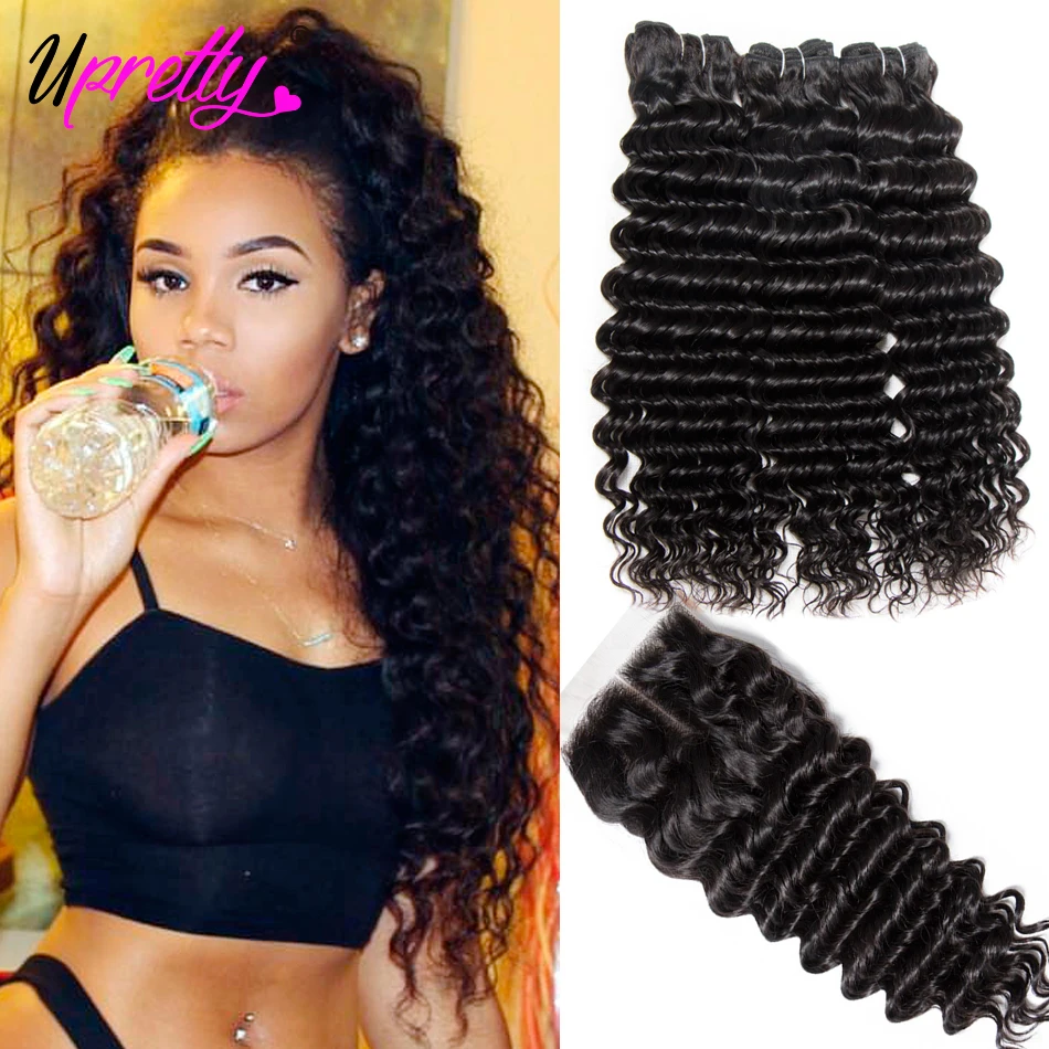 Upretty Hair Brazilian Hair Weave Bundles With Closure 3 Bundle With Lace Closure Remy Human Hair Deep Wave Bundles With Closure Upretty Hair Brazilian Hair Weave Bundles With Closure 3 Bundle With Lace Closure Remy Human Hair Deep Wave Bundles With Closure