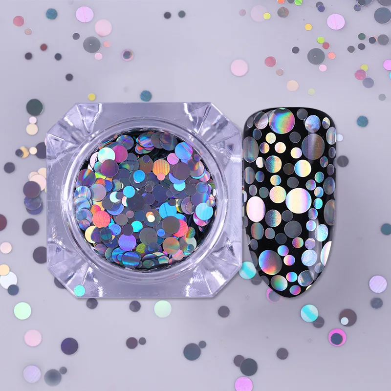 

Rhombus Holographic Nail Sequins Silver Mixed Size Round Nail Flakies Glitter Paillettes 3 Patterns Nail Art Paillette 1 Box