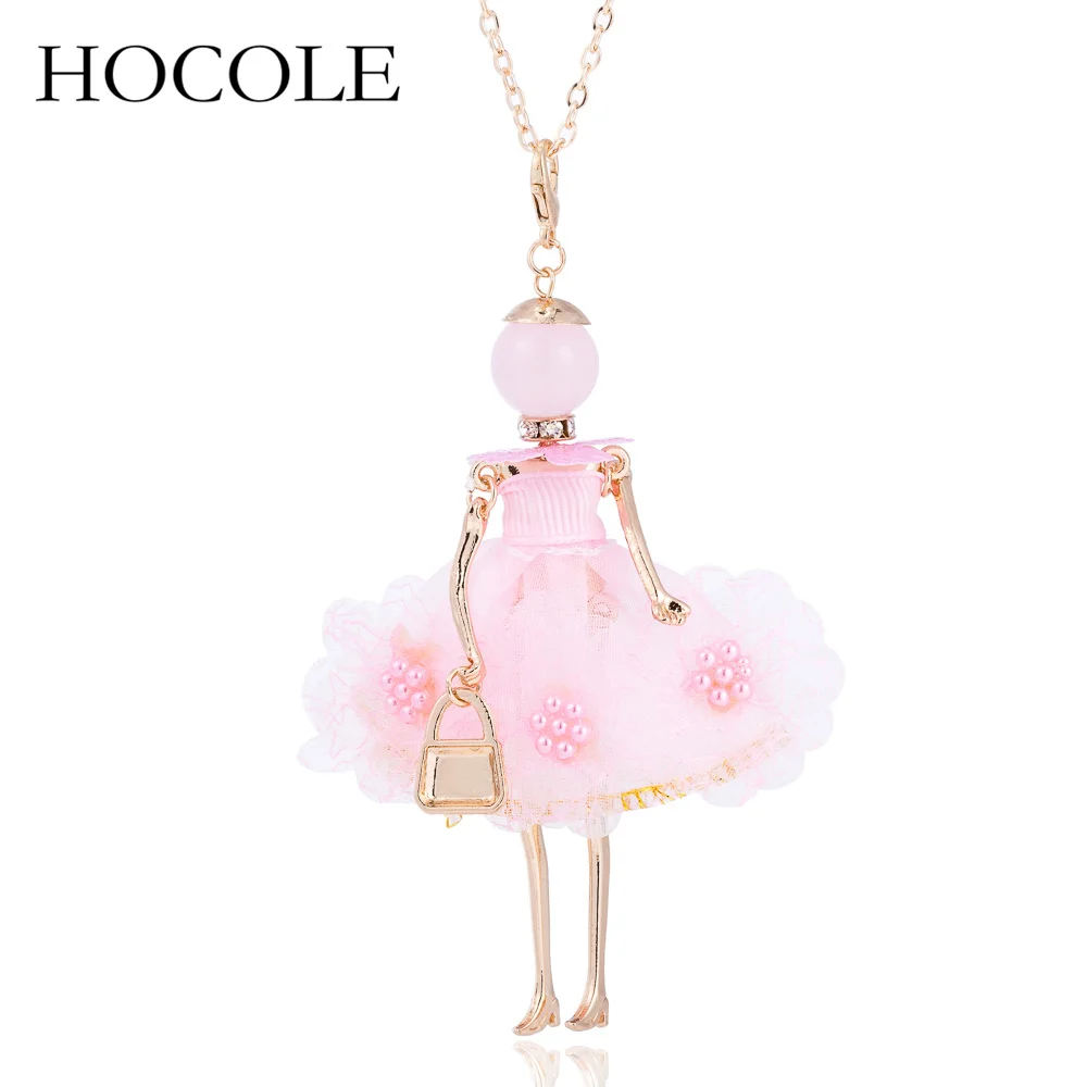 HOCOLE, массивное Цветочное платье, Кукольное ожерелье, ручная работа, кукольная Подвеска для девочек, ожерелье s, новинка, розовое/желтое женское модное ювелирное изделие