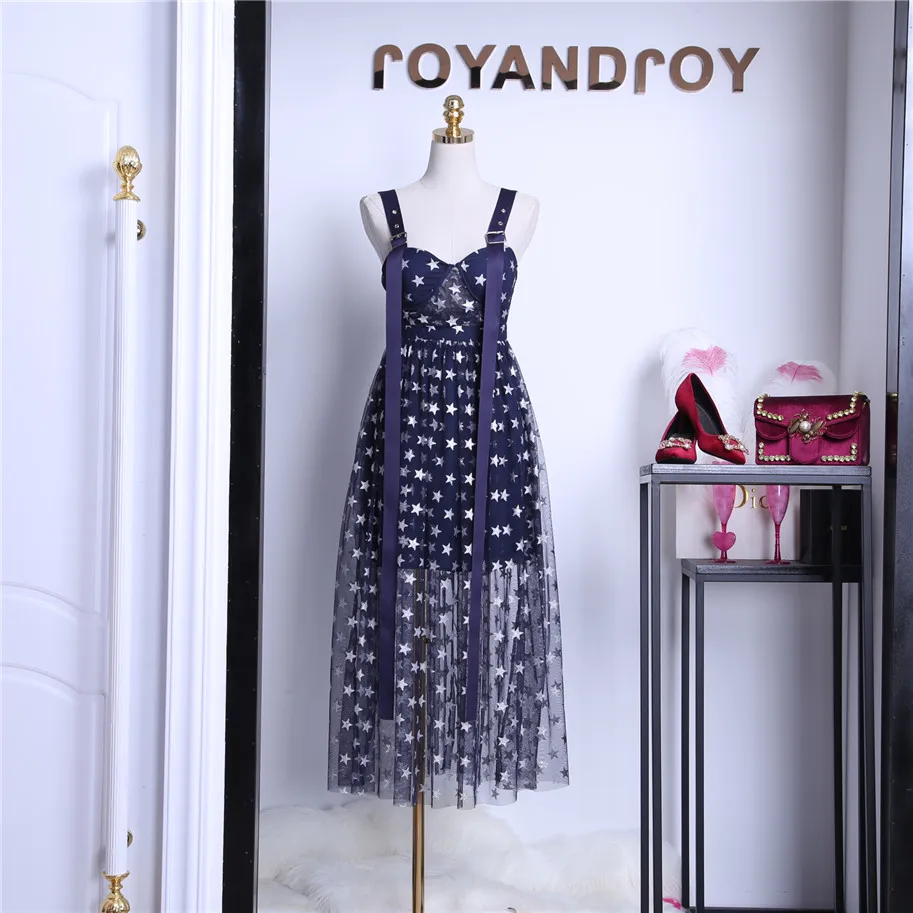 2018 Luxury style Women Sleeveless Star Pattern Beautiful Party Dress