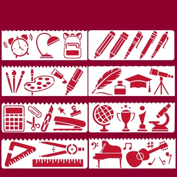 

8Pcs/Set 17*6cm Stationery Pen Ruler DIY Layering Stencils Wall Painting Scrapbook Coloring Embossing Album Decorative Template