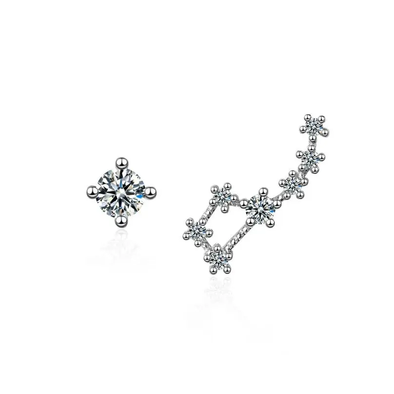 

New Big Dipper Flash Zircon Asymmetry Earrings Trend Creative 925 Sterling Silver Pendientes Jewelry Boucle D'oreille SAE102