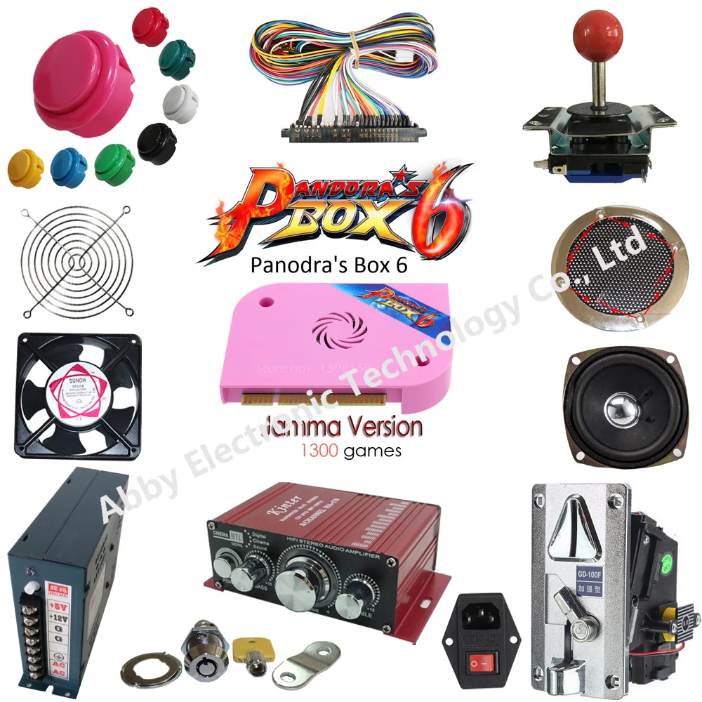 

Arcade Parts Bundles Kit with game elf 1300 in 1 game PCB board, Zippyy joystick, push button switch,coin acceptor,power supply