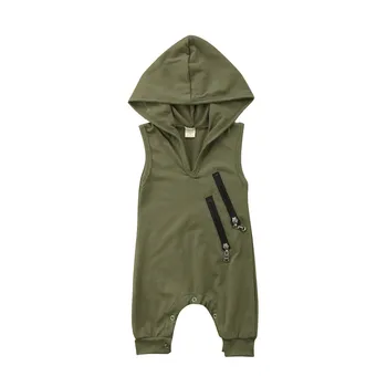 

Army Green Hoodies Jumpsuit Sleeveless Newborn Infant Baby Boys Hooded Romper Jumpsuit Outfit Clothes