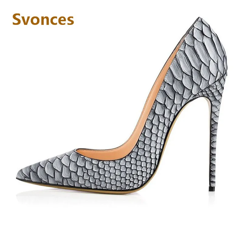 

Sexy White High Heels Pumps Luxury Serpentine Designer Grey Pointed Toe Sandals Fashion Wedding Party Shoes Women Large Size 43