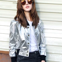 Высокое качество уникальные босоножки из натуральной кожи, короткие женские куртки мотоцикла Стиль серебристого цвета; из натуральной овечьей кожи; женские куртки верхняя одежда EQ15