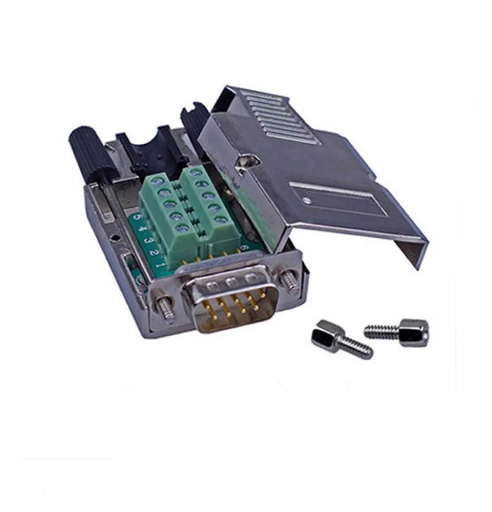 

1Pcs DB9 D-SUB RS232 VGA Male Adapter 9 Pin Signals 2 Row Terminal Breakout Metal Cover Solid Pin