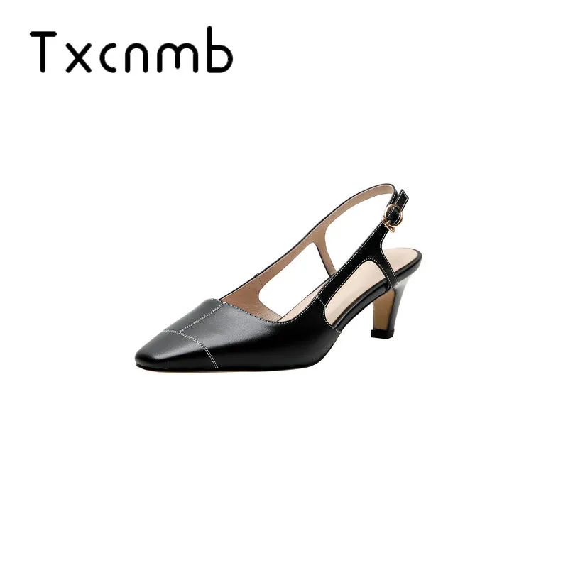 

TXCNMB Shoes Woman 2019 Wedding Summer Sandals High Heel Women Genuine Leather Thin Heels Pointed Toe Ladies Shoes