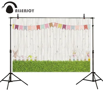 

Allenjoy vinyl photo backdrop easter washed wood rabbit flags spring photocall background new shoot photography backdrop