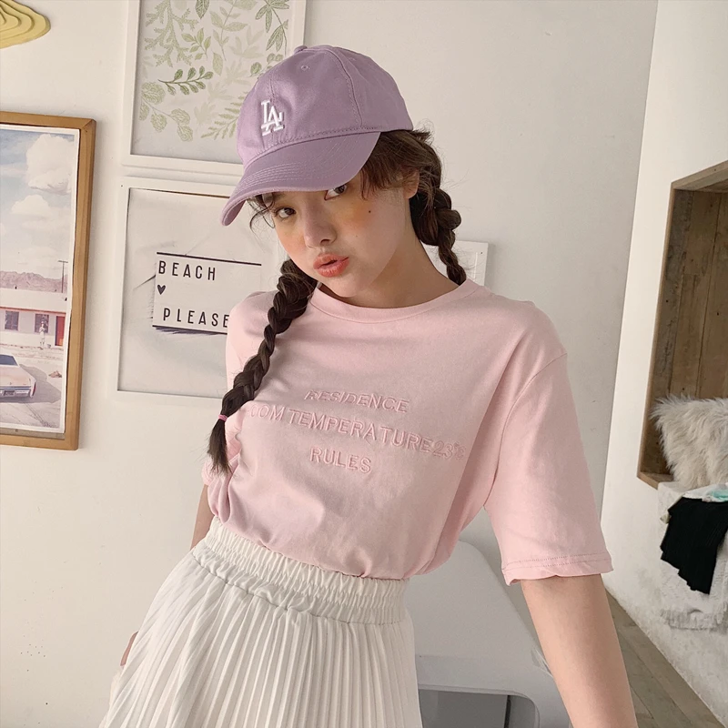 

Women's T-shirts Harajuku Ulzzang Student Sweet Casual Vintage Letter T-shirt Lady Kawaii Ins Chic Tshirt For Women Lovely Tee