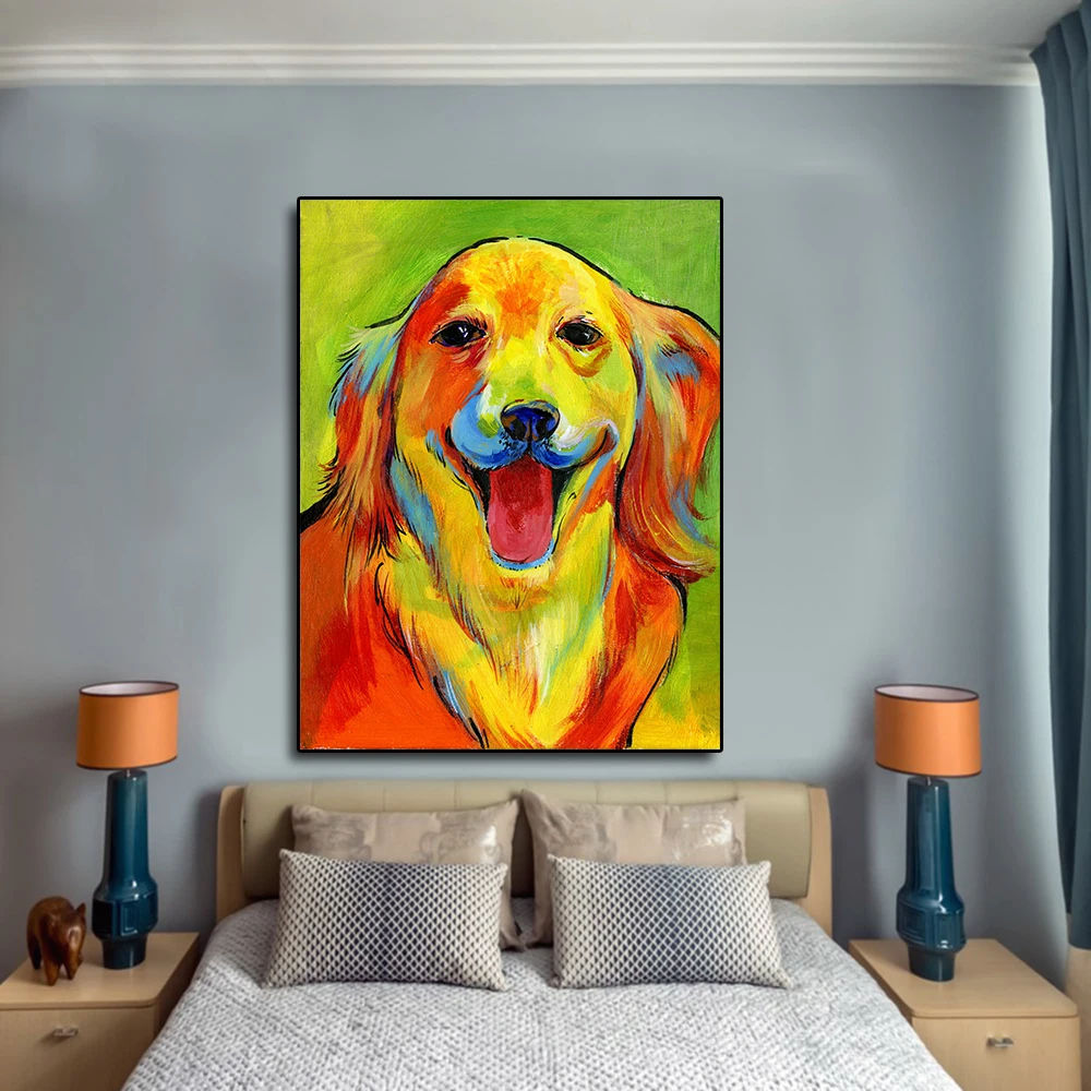 

DDWW Posters and Prints Wall on Canvas Art Happy Smill Golden Retriever Posters for Living Room or Bedroom Home Decor No Frame