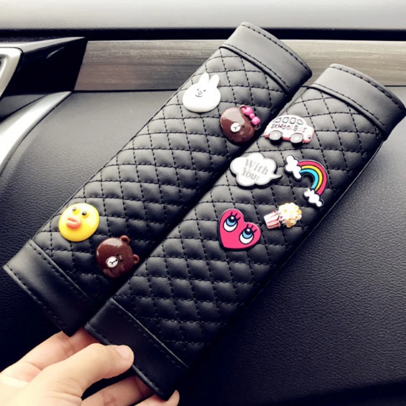 

2pcs Leather Seat Belt Cover Pad Adjuster Car Safety Belt Device Baby Child Protector Positioner Car Seat Cover Cartoon Styling