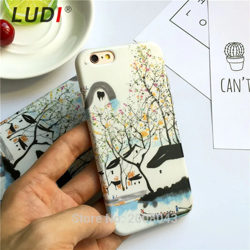 

LUDI Chinese Painted Landscape Scenery Classic Phone Case for iphone 6 6s 6splus Soft TPU Cover Coque Floral Capa Funda 6Plus