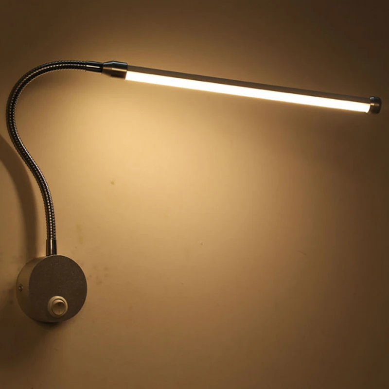 

LYFS LED Reading Wall Lamps With Knob Switch 90-260V 5W Modern Bedroom Bedside Lamp Silver Light Body 360 Degree Adjustable