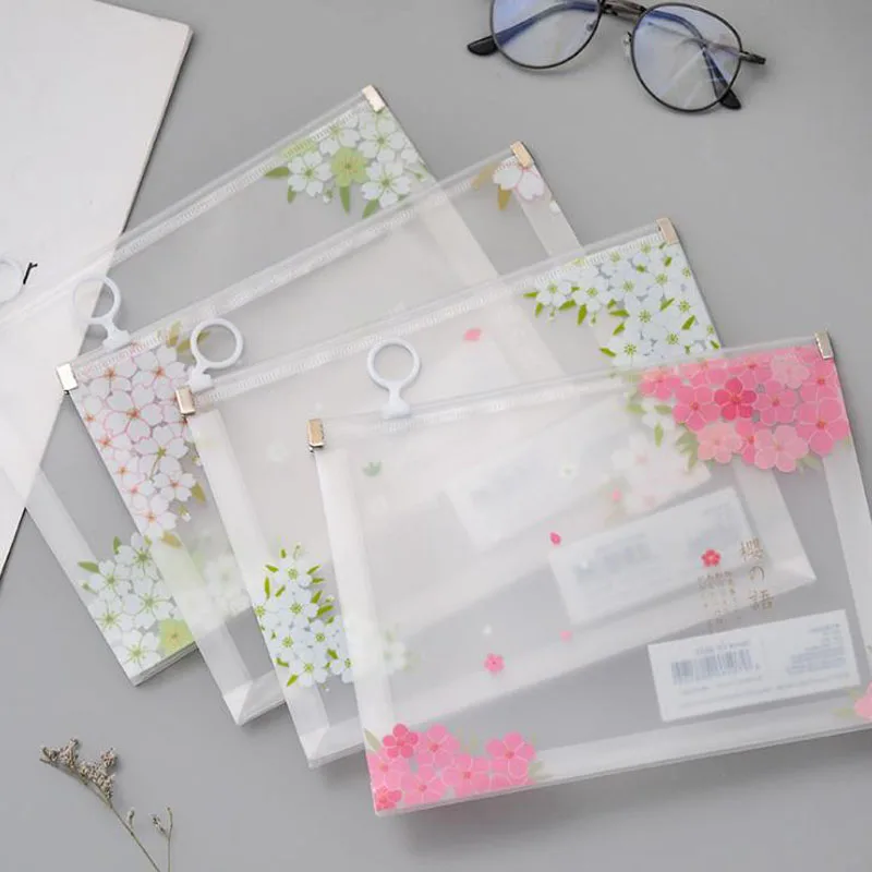 

1 Pcs Lovely A5 Beautiful Cherry Sakura PP Document Bags File Folder Stationery Storage Organizer Zipper Bags Filing Products