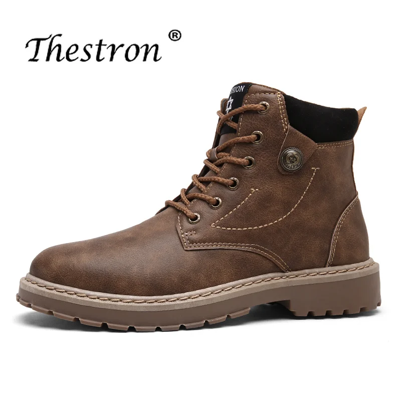 Thestron/; модные мужские ботинки; кожаная брендовая мужская обувь; зимние теплые армейские ботинки; мужские военные ботинки из спилка