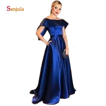 

Royal Blue Satin Evening Dresses Simple Long A-Line Formal Dresses with Pockets Women Night Party Dresses abiti da sera D608