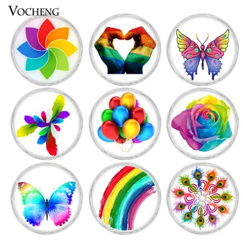 

10PCS/Lot 18mm Glass Ginger Snap Button Rainbow Style Design Vocheng Ginger Snap Jewelry Vn-1822*10