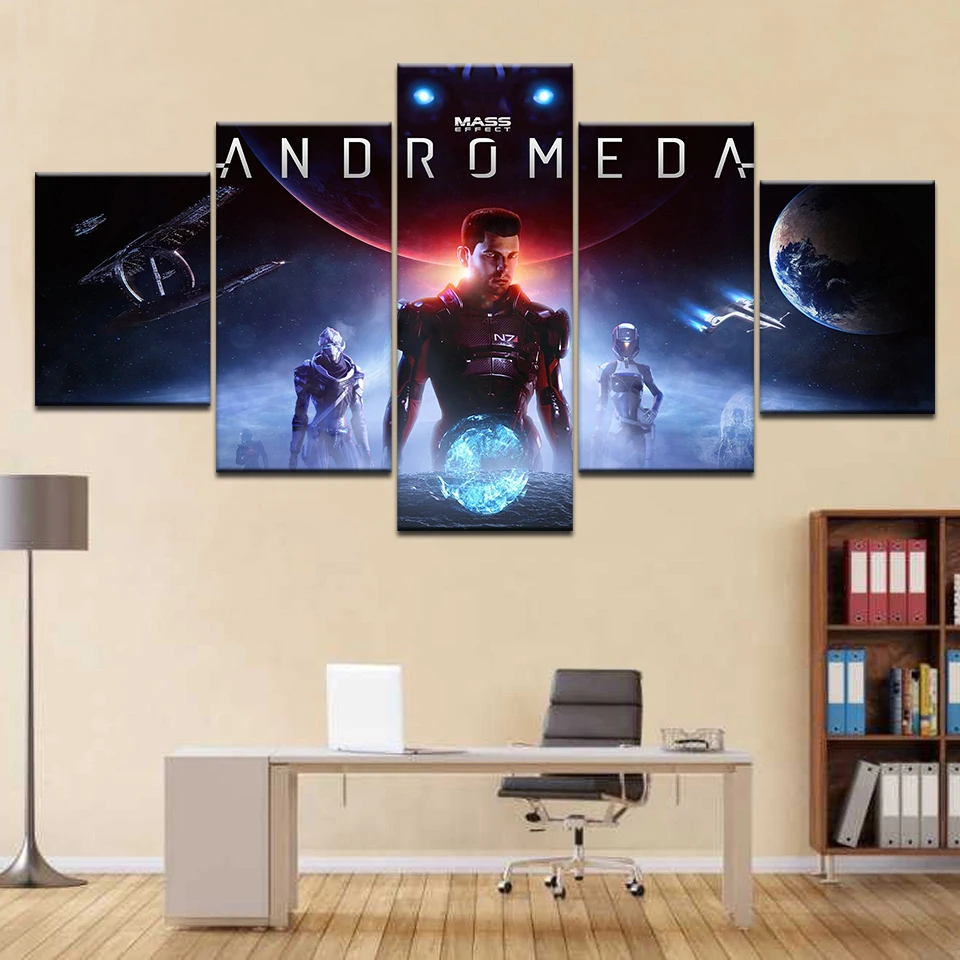 Game mass_effect 5 panel Poster canvas Frame art print home wall decor Modular picture digital modern | Дом и сад