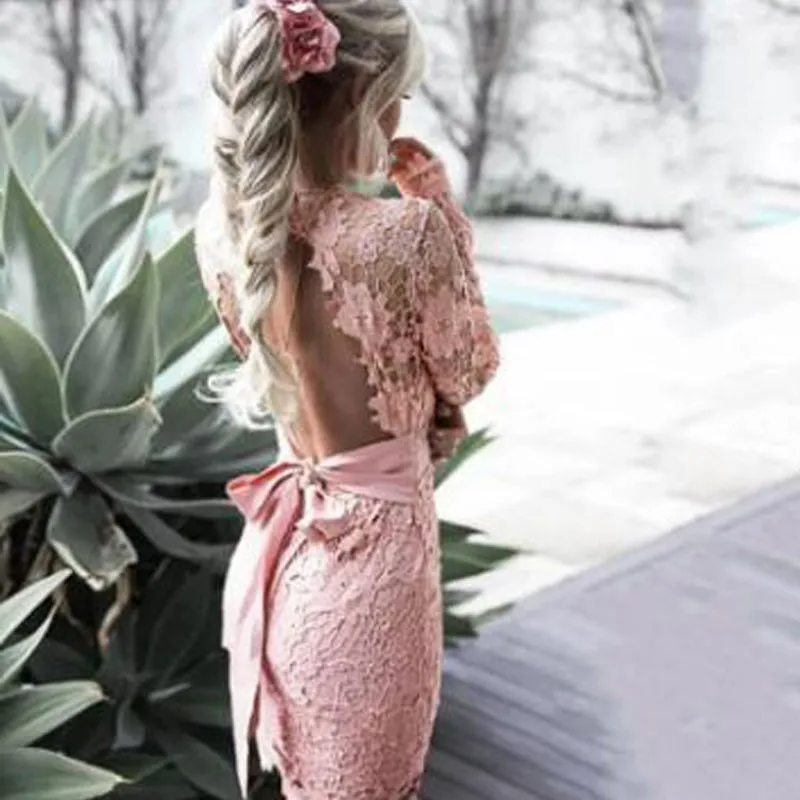 

2019 New Runway Vintage Women Floral Bodycon Party Dress Summer Sexy Sexy V-neck Hollow Design Backless Self-tie Lace Dresses