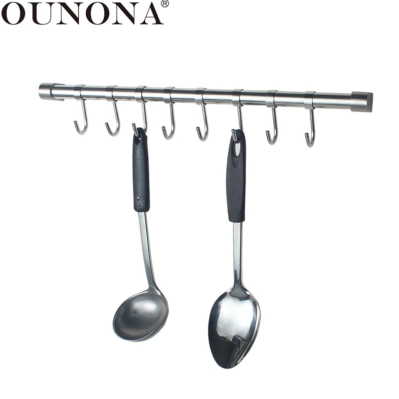 

OUNONA Kitchen Stainless Steel Wall Mount Hooks Hanger Rack (10 Hooks)