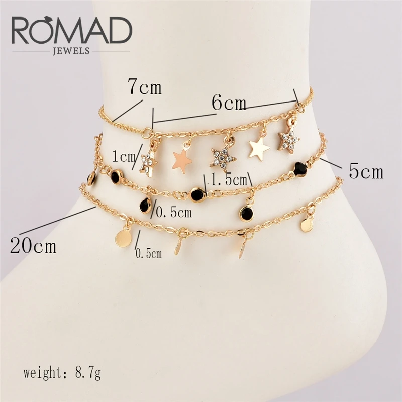 ROMAD Multi Слои ботильоны браслет подвесные ножные браслеты для Для женщин камень Бусины из ракушек богемный ног браслет Jewelry Прямая R50