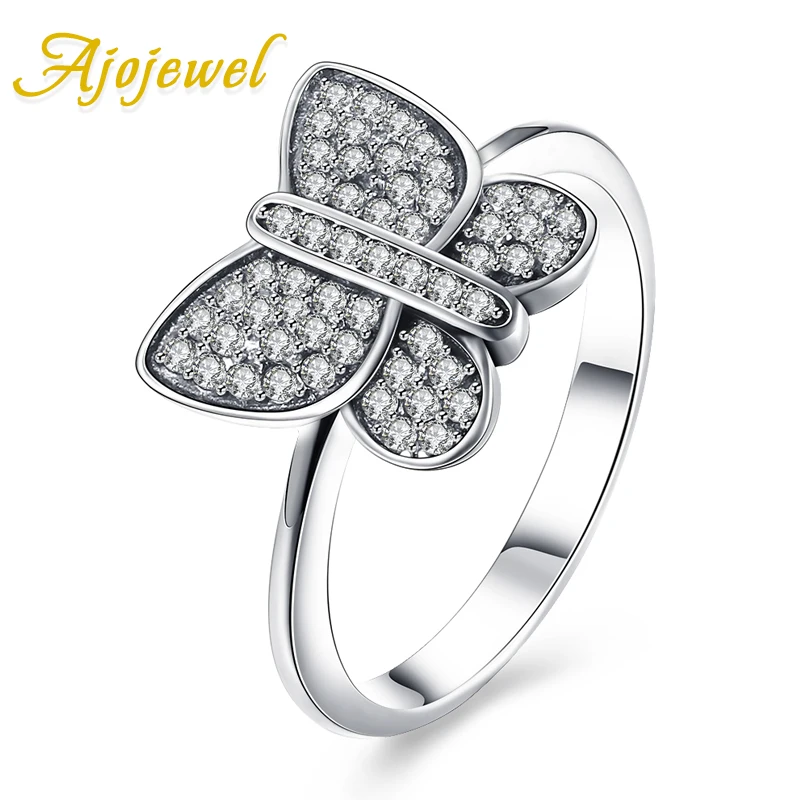 

Ajojewel Personalized 925 Sterling Silver Rings For Women Micro Pave CZ Ring Butterfly Jewelry Gift