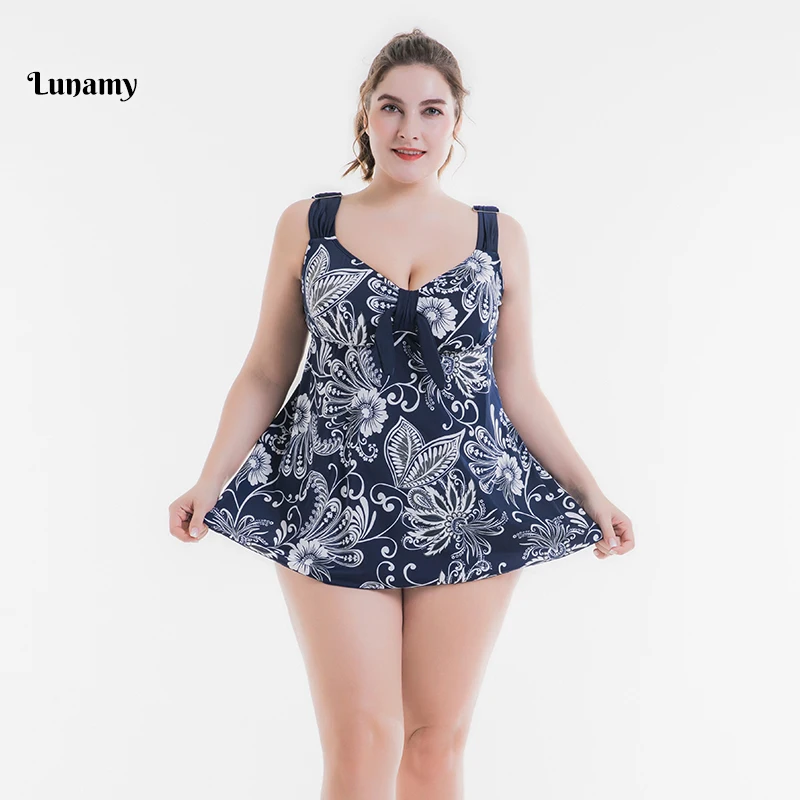Lunamy 4XL-8XL Plus Size One Piece Swimsuit Women Swimwear Floral Print Bathing Suits Large Size Beachwear With Solid Short Pant Lunamy 4XL-8XL Plus Size One Piece Swimsuit Women Swimwear Floral Print Bathing Suits Large Size Beachwear With Solid Short Pant