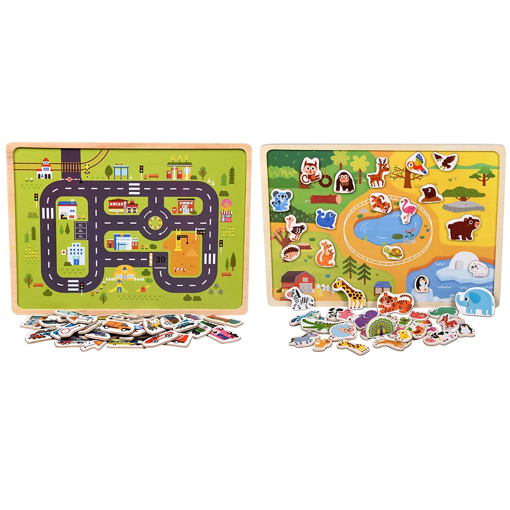 Детская деревянная сцена Игрушка автомобиль ферма Магнитная трехмерная головоломка деревянная магнитная головоломка движение животное опционально